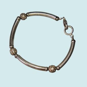 Handmade Sterling Silver Tube Bracelet With Beaded Links